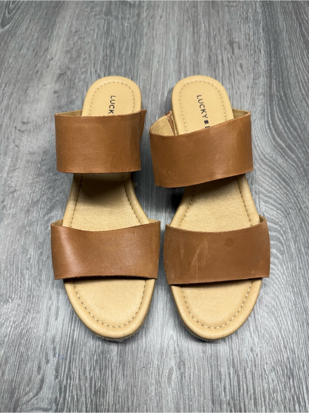 Lucky Brand Women’s Double-Band Cognac Slide Sandals